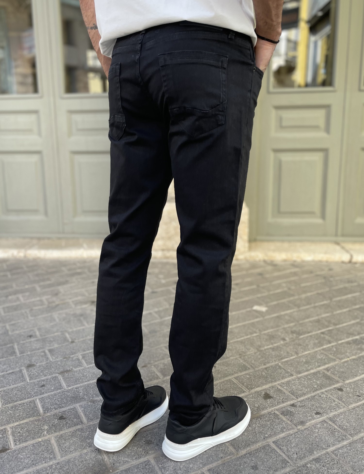 Ανδρικό μαύρο τζιν ελαστικό ίσια γραμμή με κουμπιά GB55272 φωτογραφία